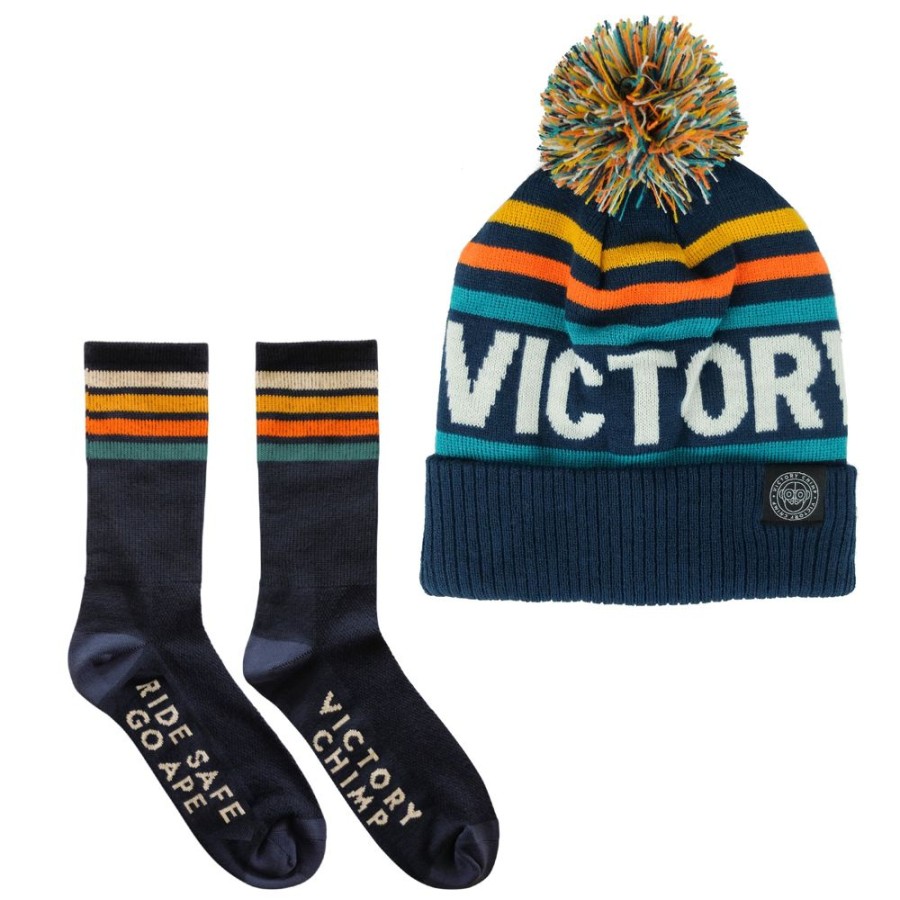 Men'S Victory Chimp Caps & Hats | Bobble & Merino Sock Bundle (Stampen Stripes)